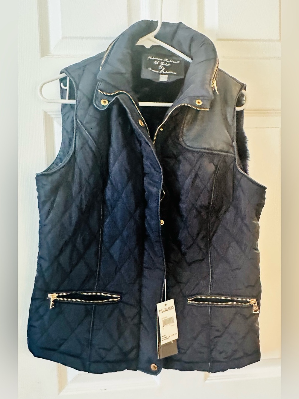 Palomares Navy Quilted Faux Fur Lined Puffer Vest NWT